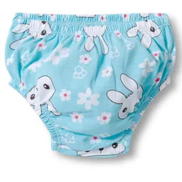 Doodle Poodle 100% Cotton Knit Full Sleeves Frock With Bunny & Floral Print & Bloomer - Turquoise image 4