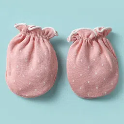 Ben Benny 100% Cotton Knit Cap Mitten & Booties Set With Polka Dots Print Pink - Diameter 9.5 cm image 5