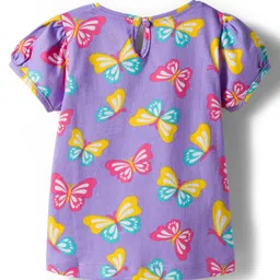 Babyhug Cotton Knit Half Sleeves T-Shirt with Butterfly & Polka Dot Print Pack of 3 - Pink Yellow & Plum image 5