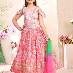 Sangria Girls Zari Embroidered Ready to Wear Lehenga With Blouse And Dupatta-picture-36