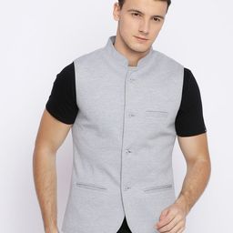 Basics Men Grey Solid Open Front Jacket-picture-26