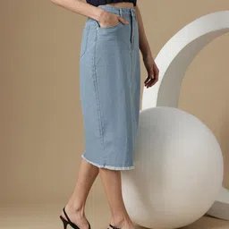 Chemistry Fringed Hem Denim Straight Skirt image 3