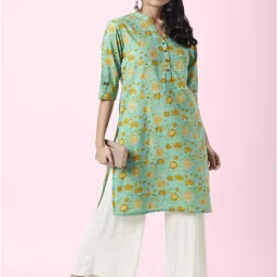 Rangmanch by Pantaloons Green Cotton Printed Straight Kurta image 4