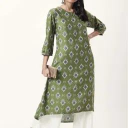 Rangmanch by Pantaloons Green Printed High Low Kurta image 4