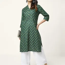 Rangmanch by Pantaloons Green Cotton Printed Straight Kurta image 4