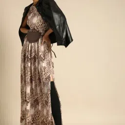 DODO & MOA Beige & Brown Animal Print Maxi Dress-picture-29