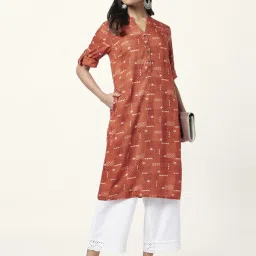Rangmanch by Pantaloons Rust Printed Straight Kurta image 4
