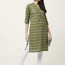 Rangmanch by Pantaloons Green Cotton Printed Straight Kurta image 4