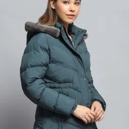 Monte Carlo Women's Green Solid Detachable Hood Full Sleeve Jacket image 3