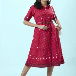 Akkriti by Pantaloons Pink Cotton Printed A-Line Dress image 4