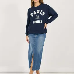 Styli Blue Self Design Sweatshirt image 3