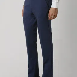 Peter England Blue Slim Fit Self Pattern Trousers image 3
