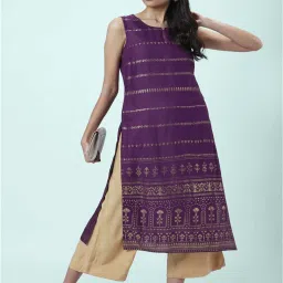 Rangmanch by Pantaloons Purple Printed Straight Kurta image 4