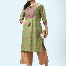 Rangmanch by Pantaloons Green Cotton Printed Straight Kurta image 4
