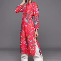 Varanga Red Floral Print Straight Kurta image 3