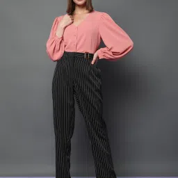 Vero Moda Black & White Striped High Rise Pants image 4