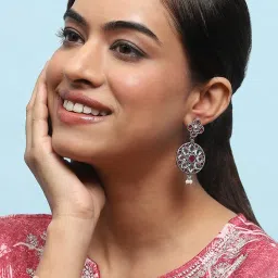 Biba Pink White Brass Drop & Danglers Earrings image 3