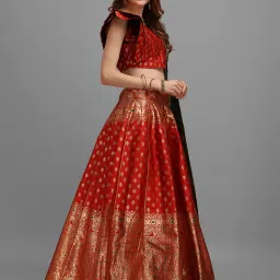 PURVAJA Red Printed Stitched Lehenga & Unstitched Blouse With Dupatta image 3