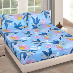 Myntra Elegant Homes Blue Floral 160 TC Microfiber Queen Bedsheet with 2 Pillow Covers-image-45