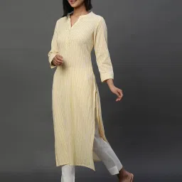 Aurelia Yellow & White Striped Straight Kurta image 3