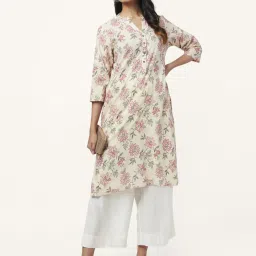 Rangmanch by Pantaloons Off-White Cotton Printed Straight Kurta image 4