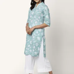 Rangmanch by Pantaloons Green Cotton Printed Straight Kurta image 4