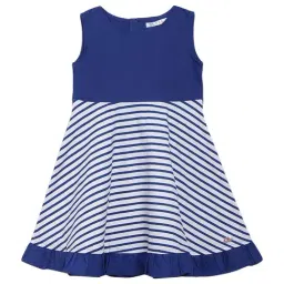 Elle Kids Blue Cotton Striped Dress-image-24