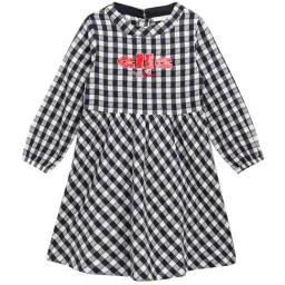 Elle Kids White & Blue Cotton Plaid Pattern Dress-image-42
