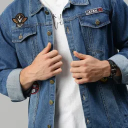 VOXATI Blue Regular Fit Shirt Collar Denim Jacket image 4