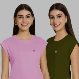 Friskers Purple & Olive Green Slim Fit Sports T-Shirts - Pack Of 2-image-25