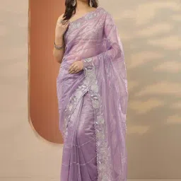 Libas Lavender Embroidered Saree With Unstitched Blouse-picture-32
