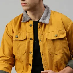 VOXATI Yellow Regular Fit Shirt Collar Denim Jacket image 4