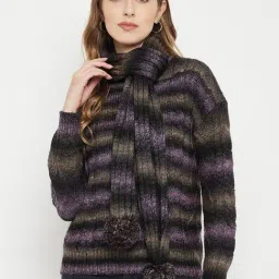 MADAME Multicolor Wool Ombre Sweater With Muffler-image-47