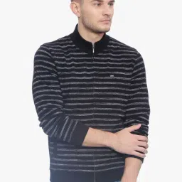 Basics Black Slim Fit Striped Jacket-image-15