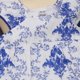 Creative Kid's Girls Blue & White Cotton Floral Dress-picture-23