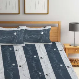 Klotthe Printed Sky Blue 210 TC Cotton Blend Double 2 Bed Sheets with 4 Pillow Covers image 4