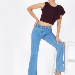 Kibo Purple Elastane Solid Tops image 3