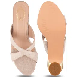 Shoetopia Women's Beige Cross Strap Sandals image 3