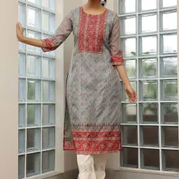 Libas Grey Printed Straight Kurta image 3