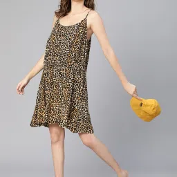 Oxolloxo Brown & Black Printed Beachwear Dress image 4