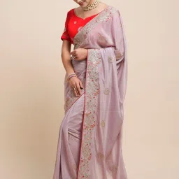 Saree Mall Purple Embroidered Saree With Unstitched Blouse image 3