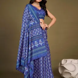 Saree Mall Blue Silk Printed Saree With Unstitched Blouse image 3