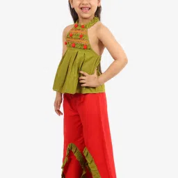 TWISHA Kids Green & Red Striped Top with Plazzos image 4
