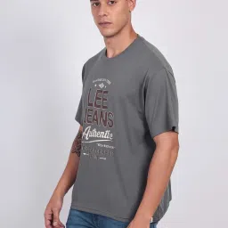 Lee Grey Loose Fit Graphic Print Cotton Oversized Crew T-Shirt image 3