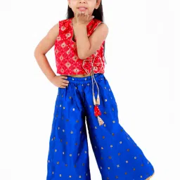 TWISHA Kids Red & Blue Self Design Top with Plazzos image 4