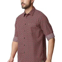 Basics Mars Red Cotton Slim Fit Printed Shirt image 3