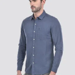 NUMERO UNO Powder Blue Cotton Linen Regular Fit Solid Full Sleeve Shirt image 3