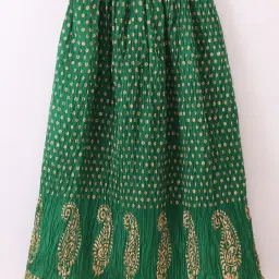 TWISHA Kids Red & Green Self Design Top with Ghagra image 4