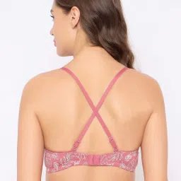 Clovia Pink Cotton Regular Fit Geometric Bra image 3
