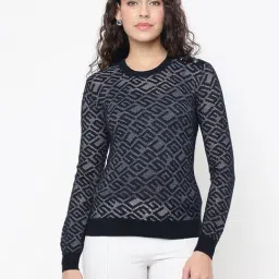 Guess Chelsea Chole Yarn Jet Black Textured Round Neck Regular Fit Pullover Sweater-picture-44